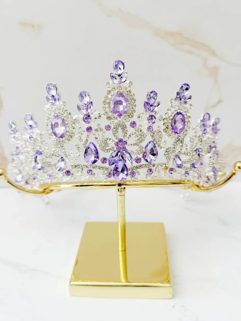 Silver Purple Crystal Butterfly Tiara Crown Wedding Quinceanera Pageant Prom
